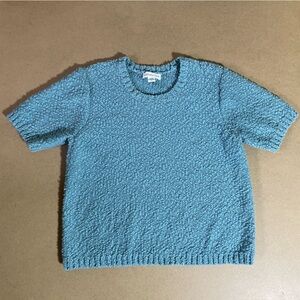 Coldwater Creek Textured Blue Knit Short Sleeve Crewneck Sweater